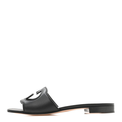 Gucci Cosmos Softy Calfskin Interlocking G Cut Out Slide Sandals 39 Black 1 of 8
