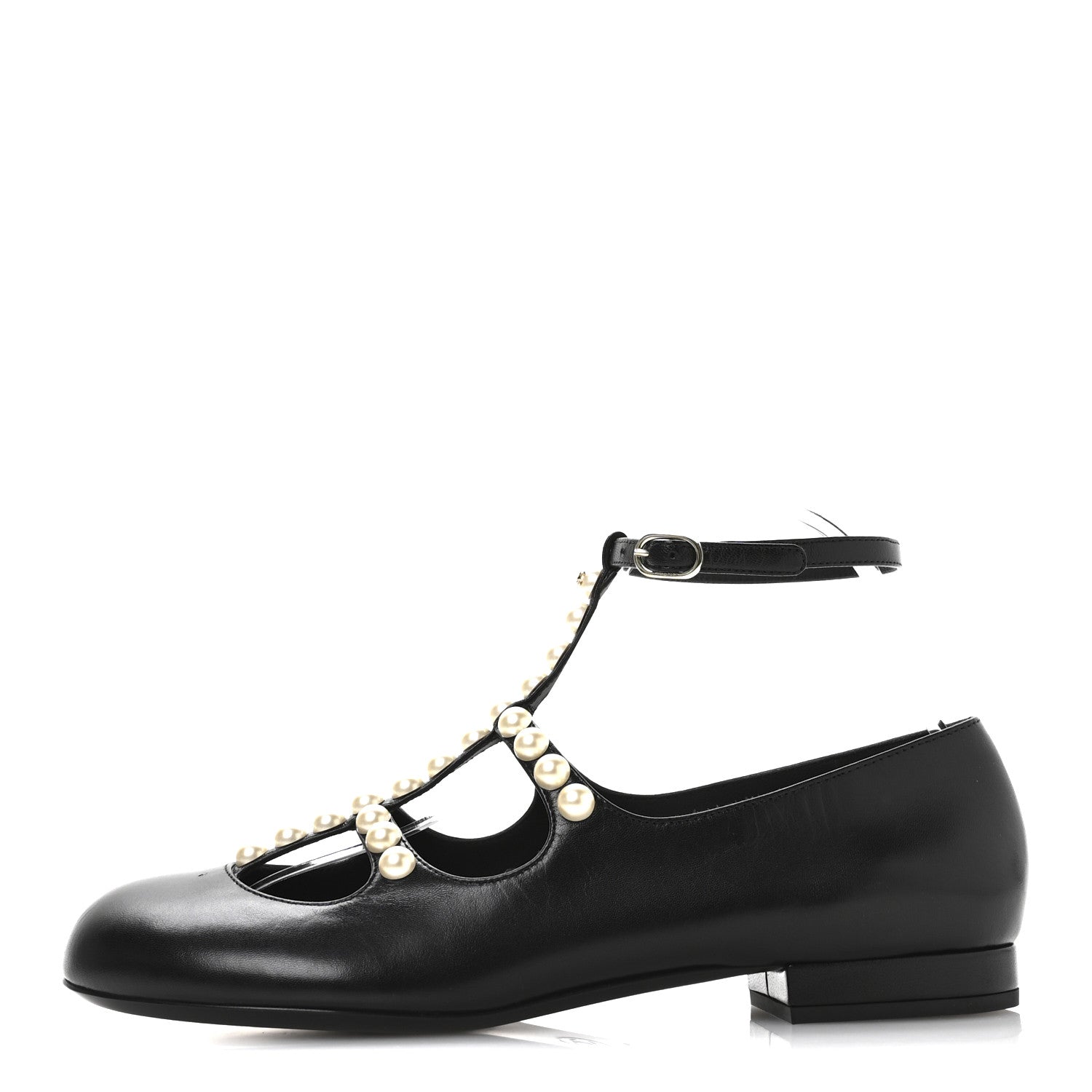 Chanel Goatskin Pearl Mary Janes Flats 39.5 Black 1 of 8