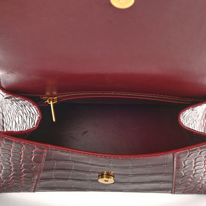 Balenciaga Shiny Calfskin Crocodile Embossed Small Hourglass Top Handle Bag Dark Red 5 of 7