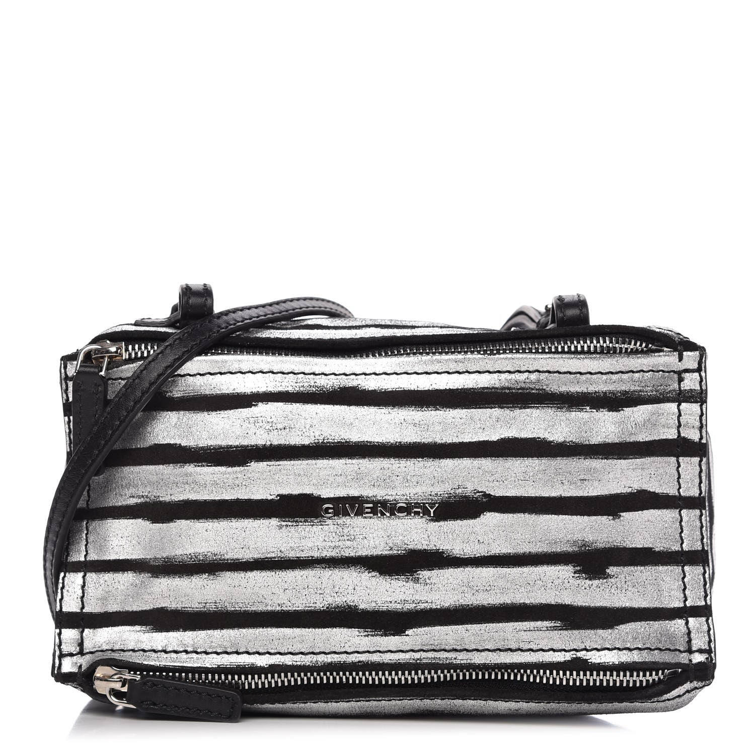 Givenchy Metallic Calfskin Striped Mini Pandora Black Silver 1 of 10