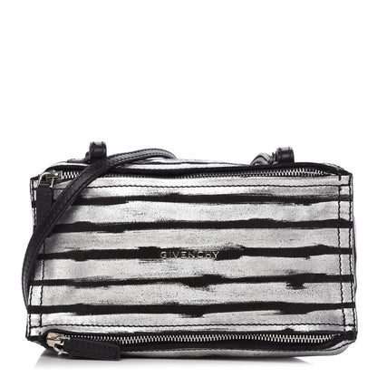 Givenchy Metallic Calfskin Striped Mini Pandora Black Silver 1 of 10