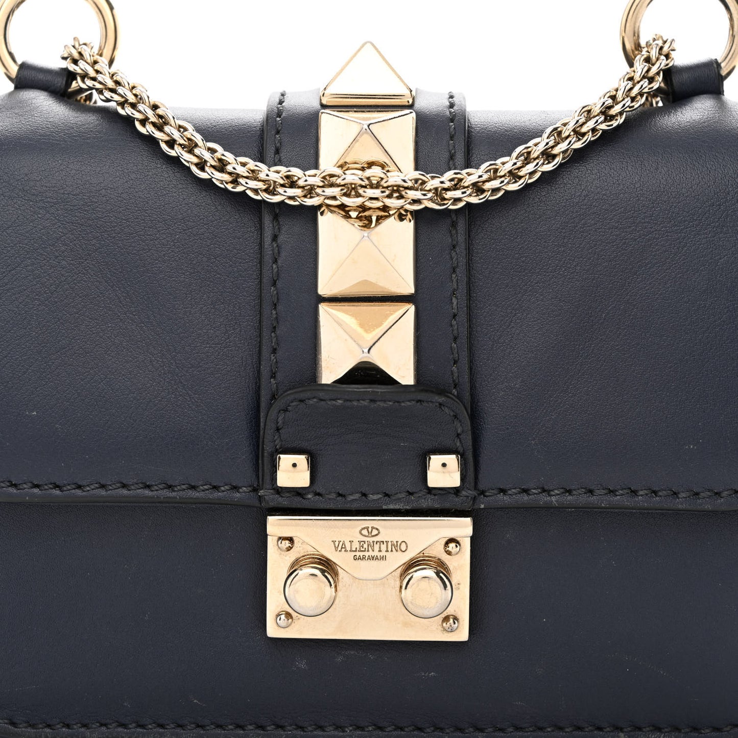 Vitello Mini Glam Lock Rockstud Flap Black