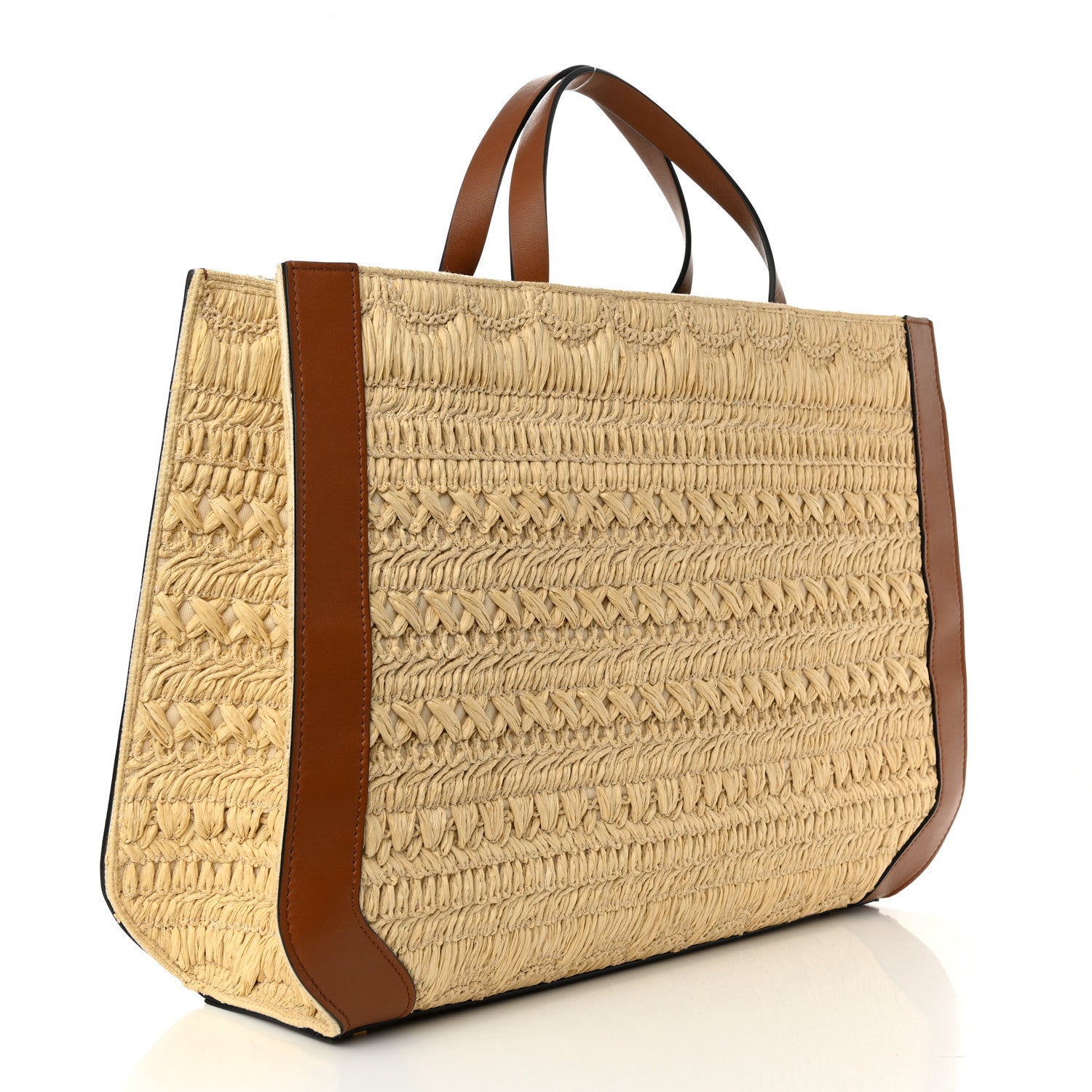 Valentino Garavani Raffia Calfskin Vlogo Shoulder Tote Naturale Selleria 3 of 9