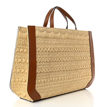 Valentino Garavani Raffia Calfskin Vlogo Shoulder Tote Naturale Selleria 3 of 9