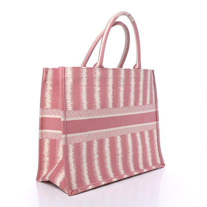 Christian Dior Canvas Embroidered Large Striped Book Tote Pink 2 of 5