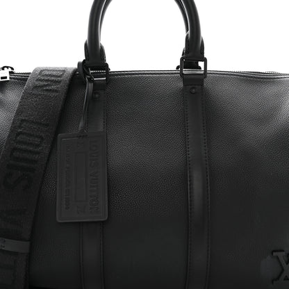 Louis Vuitton Grained Calfskin Aerogram Keepall Bandouliere 40 Black 7 of 16