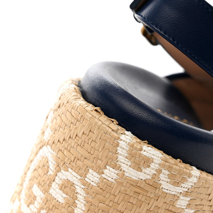 Gucci Raffia Nappa GG Monogram Angelina Platform Slingback Sandals 39.5 Natural Great White Blue Agata 9 of 11