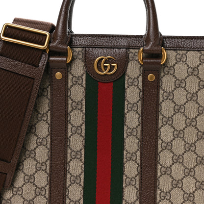 Gucci GG Supreme Monogram Textured Dollar Calfskin Web Medium Ophidia Tote Bag Beige Ebony 8 of 10