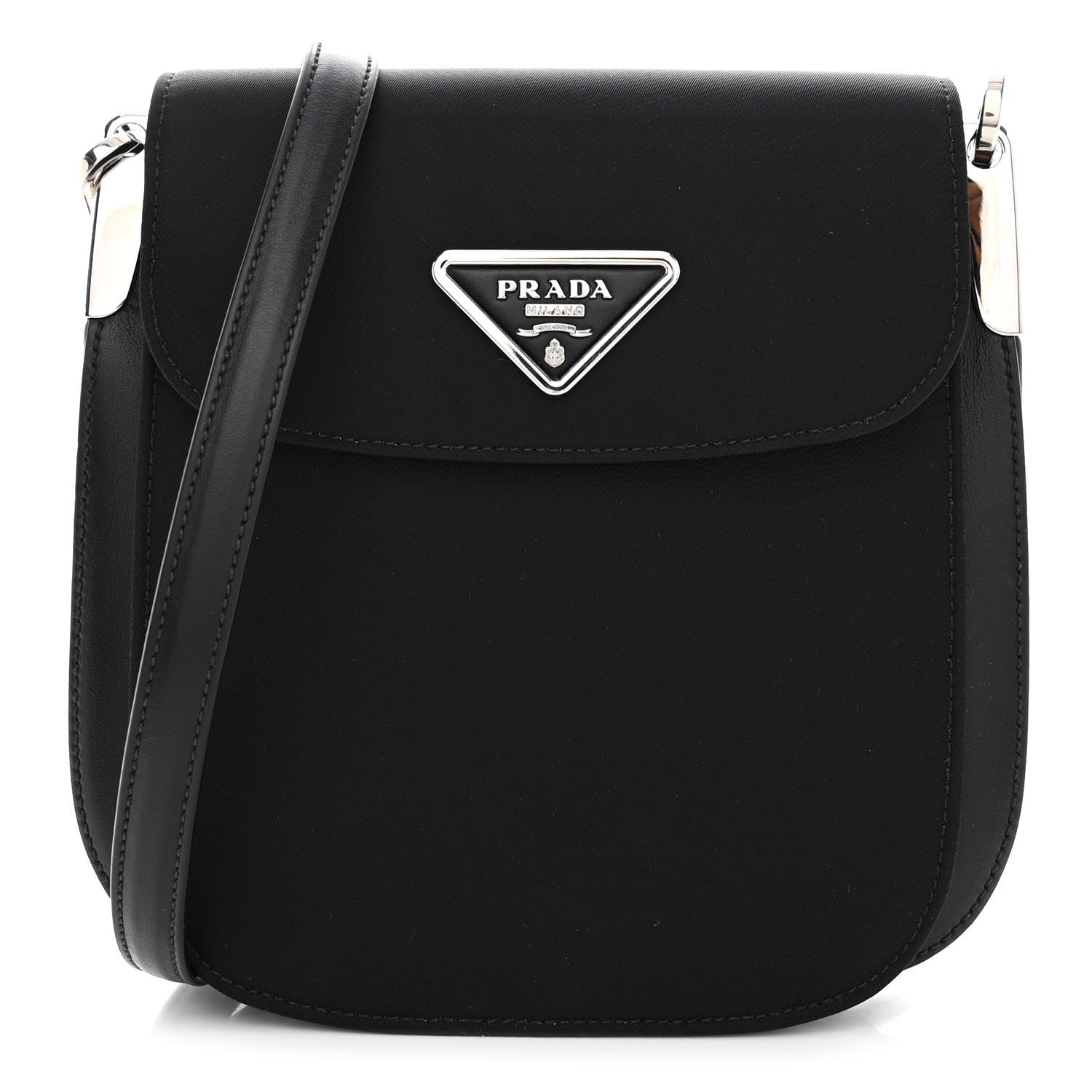Prada Brushed Calfskin Nylon Small Margit Flap Bag Black 1 of 11