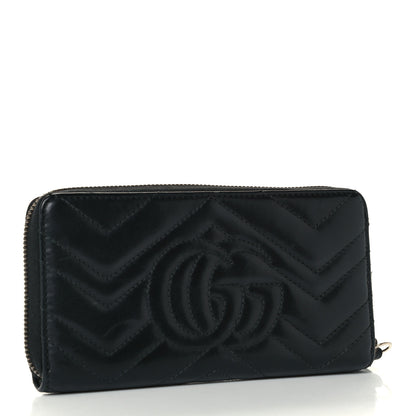 Gucci Calfskin Matelasse GG Marmont Zip Around Wallet Black 3 of 9