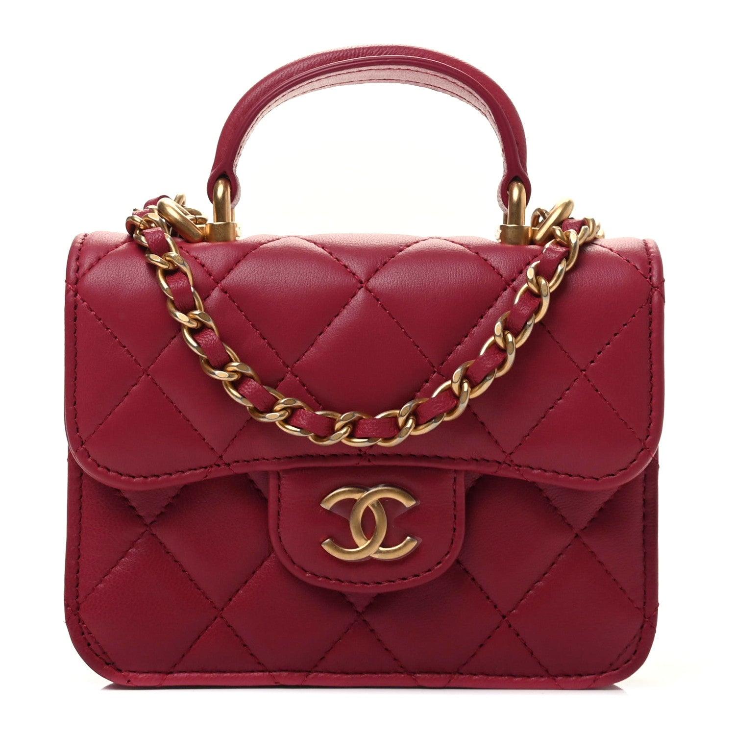 Chanel Lambskin Quilted Top Handle Flap Coin Purse With Chain Dark Pink 1 of 9