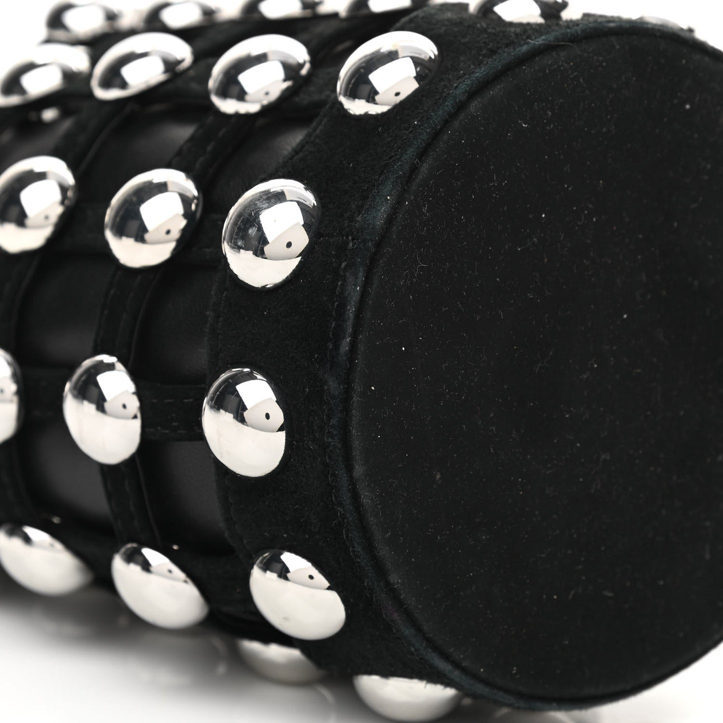 Calfskin Crystal Embellished Roxy Mini Bucket Bag Black