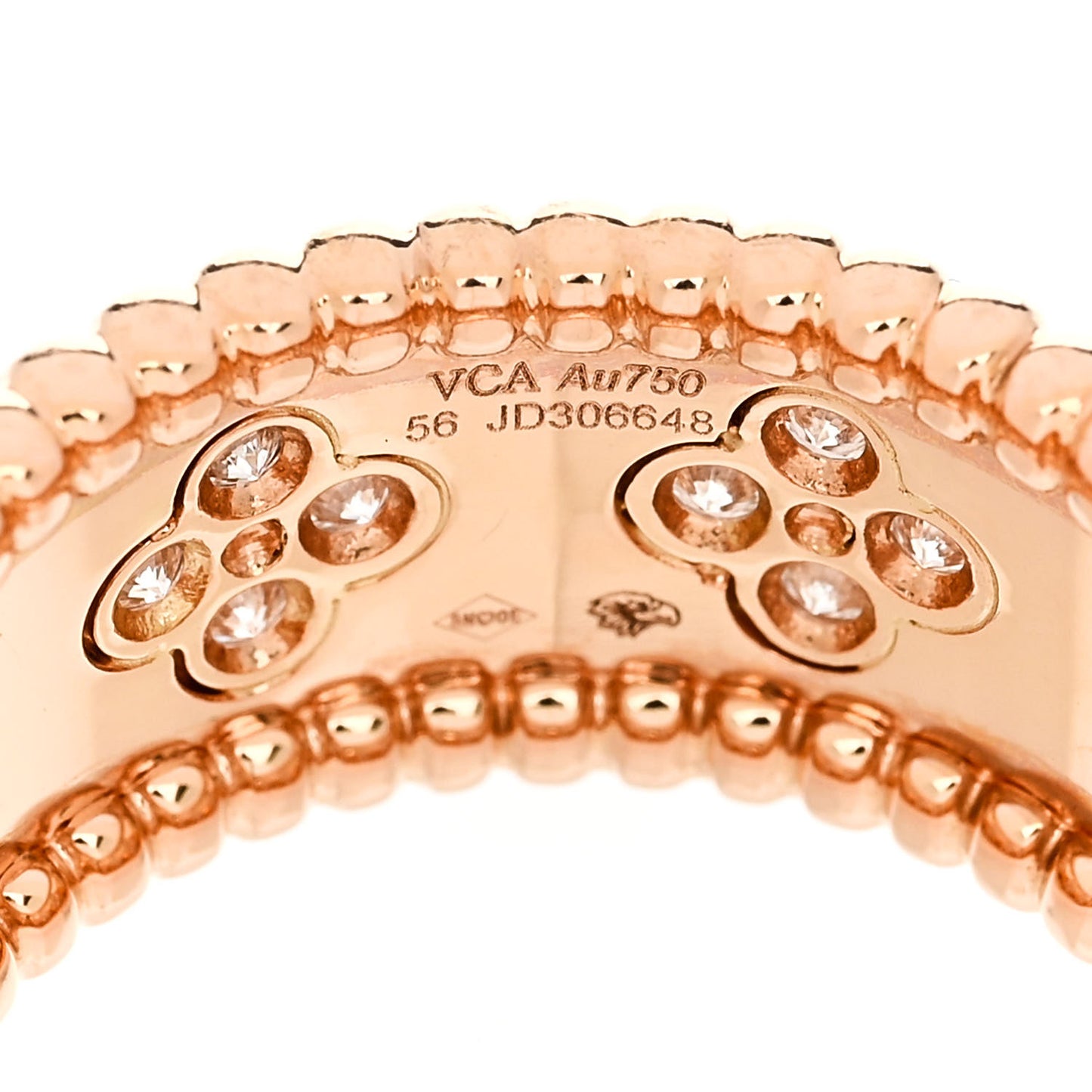 18K Rose Gold Diamond Medium Perlee Clovers Ring 56 7.75