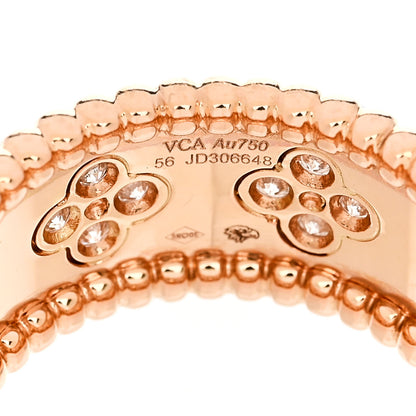Van Cleef & Arpels 18K Rose Gold Diamond Medium Perlee Clovers Ring 56 7.75 4 of 5