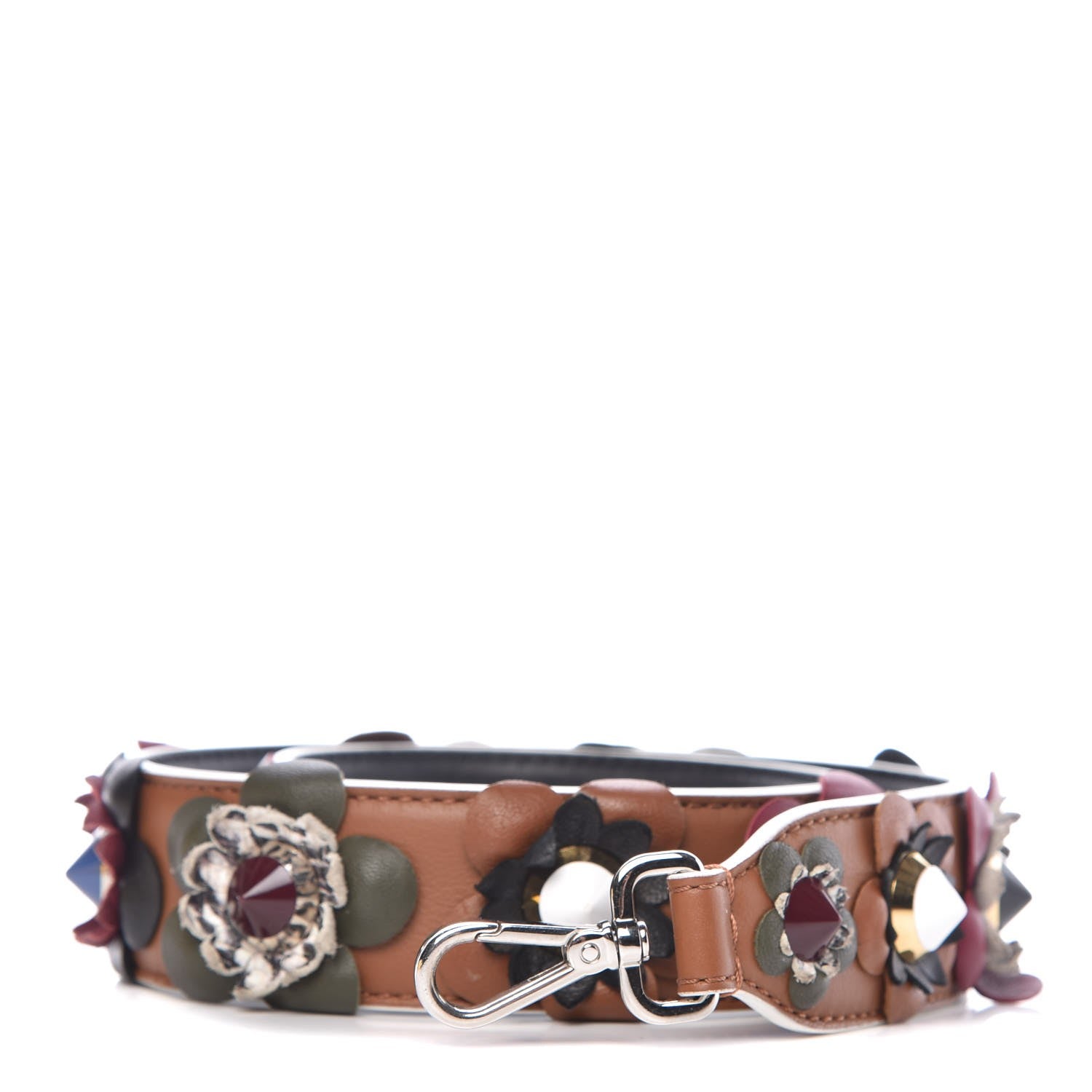 Fendi Calfskin Elaphe Flowerland Studded Strap You Brown Multicolor 1 of 7