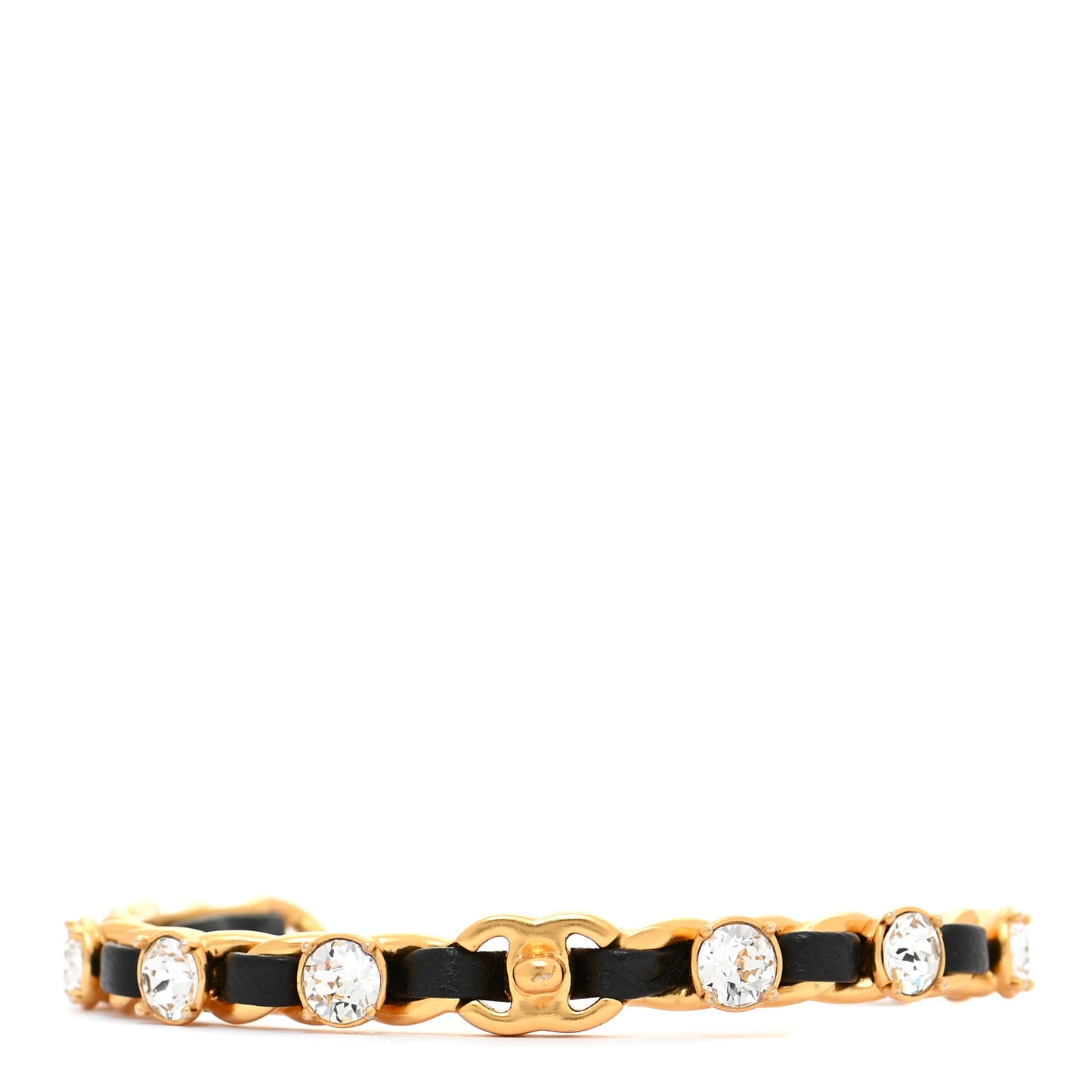 Lambskin Crystal CC Cuff Bracelet Black Gold