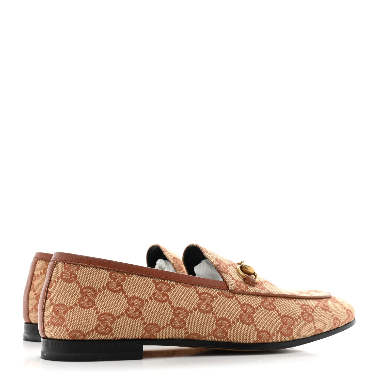Gucci Canvas GG Monogram Horsebit Womens Jordaan Loafers 37.5 Beige Ruggine Rust 4 of 11