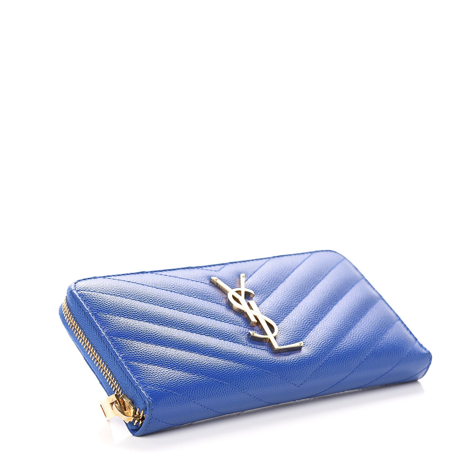 Saint Laurent Grain De Poudre Matelasse Chevron Monogram Zip Around Wallet Royal Blue 3 of 5