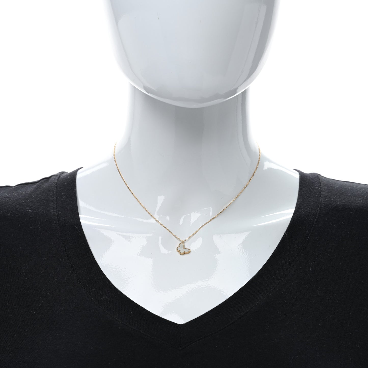 18K Yellow Gold Mother of Pearl Sweet Alhambra Butterfly Pendant Necklace