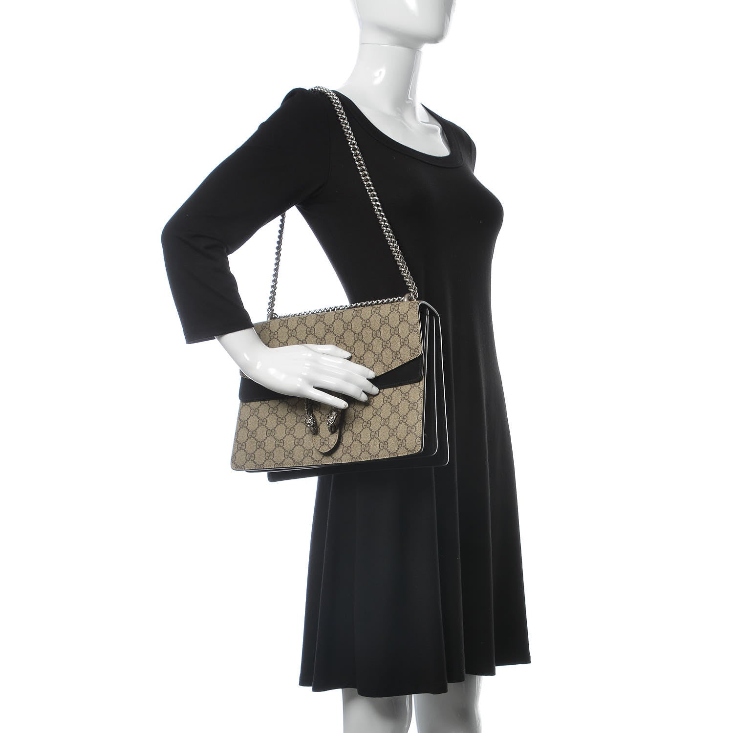 Gucci GG Supreme Monogram Medium Dionysus Shoulder Bag Black 2 of 9