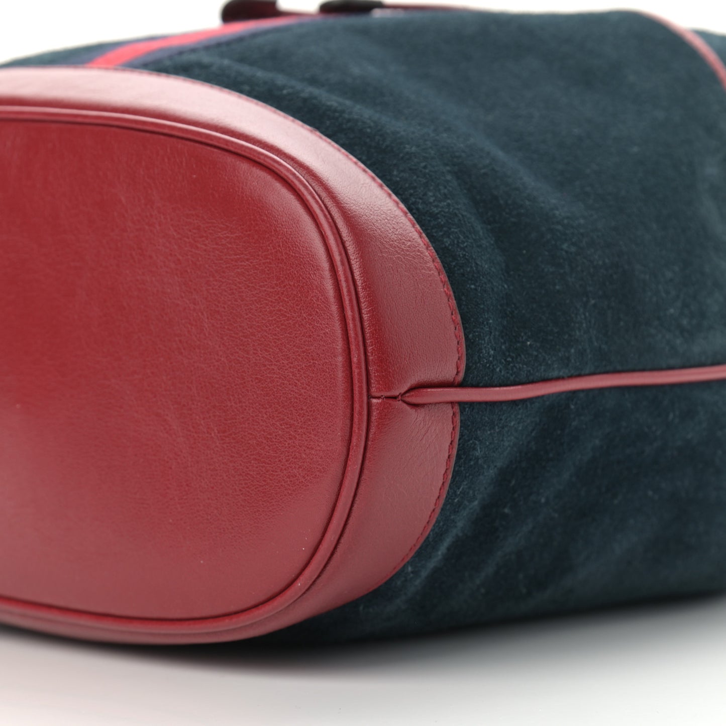 Suede Calfskin Web Medium Rajah Bucket Bag New Blue Romantic Cherry