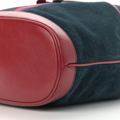 Gucci Suede Calfskin Web Medium Rajah Bucket Bag New Blue Romantic Cherry 10 of 10