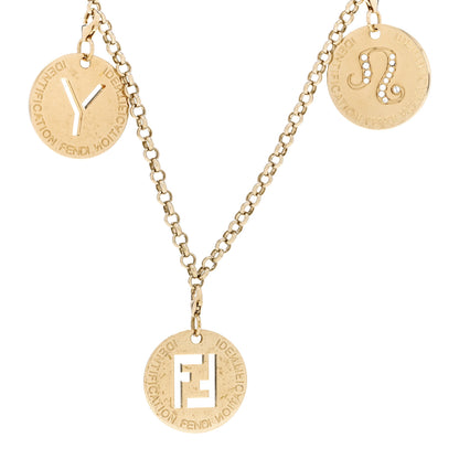 Fendi Metal Crystal Charms Identification Necklace Gold 4 of 7