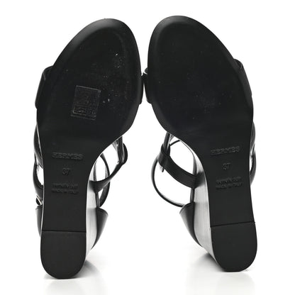 Hermes Nappa Brisbane Wedge Sandals 37 Black 7 of 12