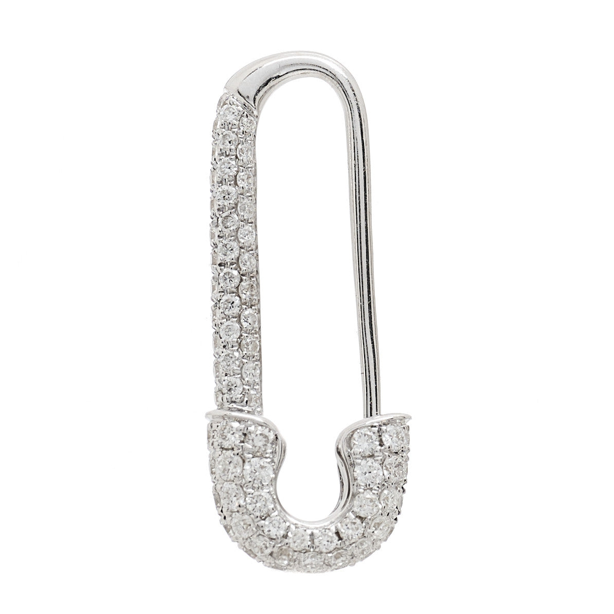 18K White Gold Diamond Mini Safety Pin Earring