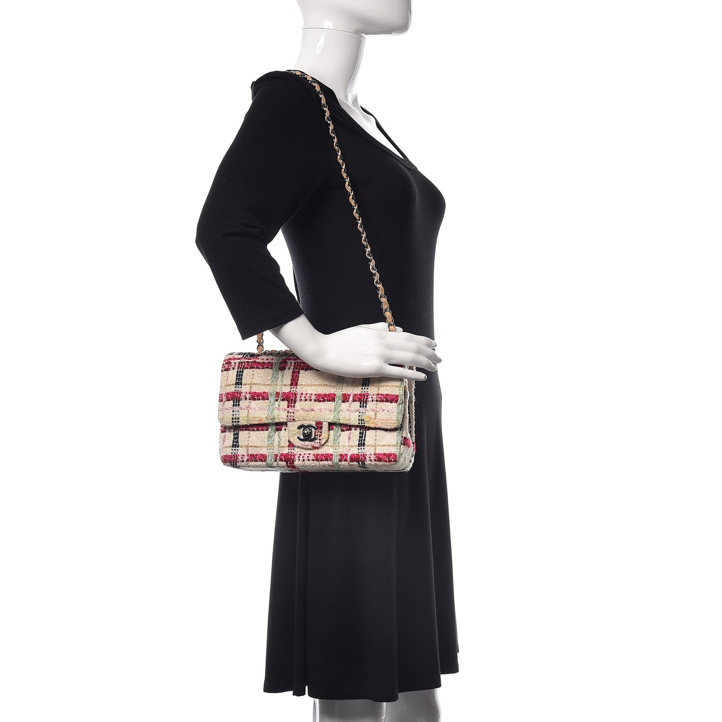 Tweed Quilted Medium Double Flap Beige Pink