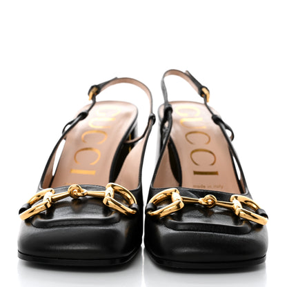 Gucci Malaga Kid Horsebit 75mm Slingback Pumps 38.5 Black 2 of 7