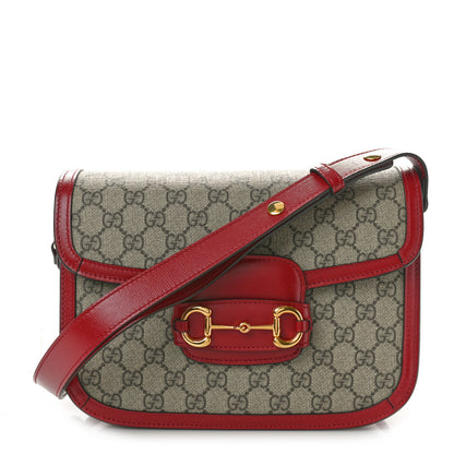 Gucci GG Supreme Monogram Azalea Calfskin Horsebit 1955 Shoulder Bag Beige Ebony New Cherry Red 1 of 10