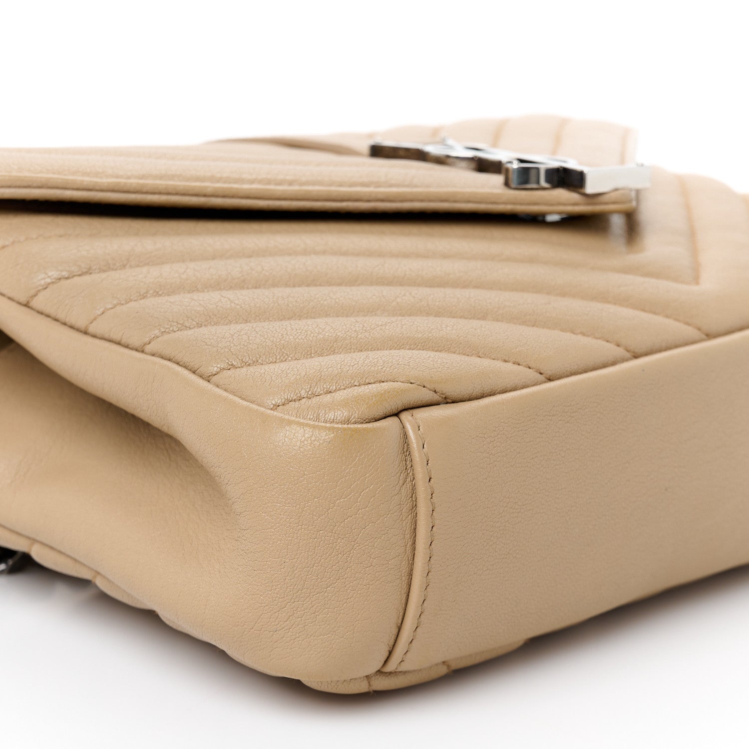 Saint Laurent Sheepskin Matelasse Chevron Monogram Medium College Bag Dark Beige 11 of 12