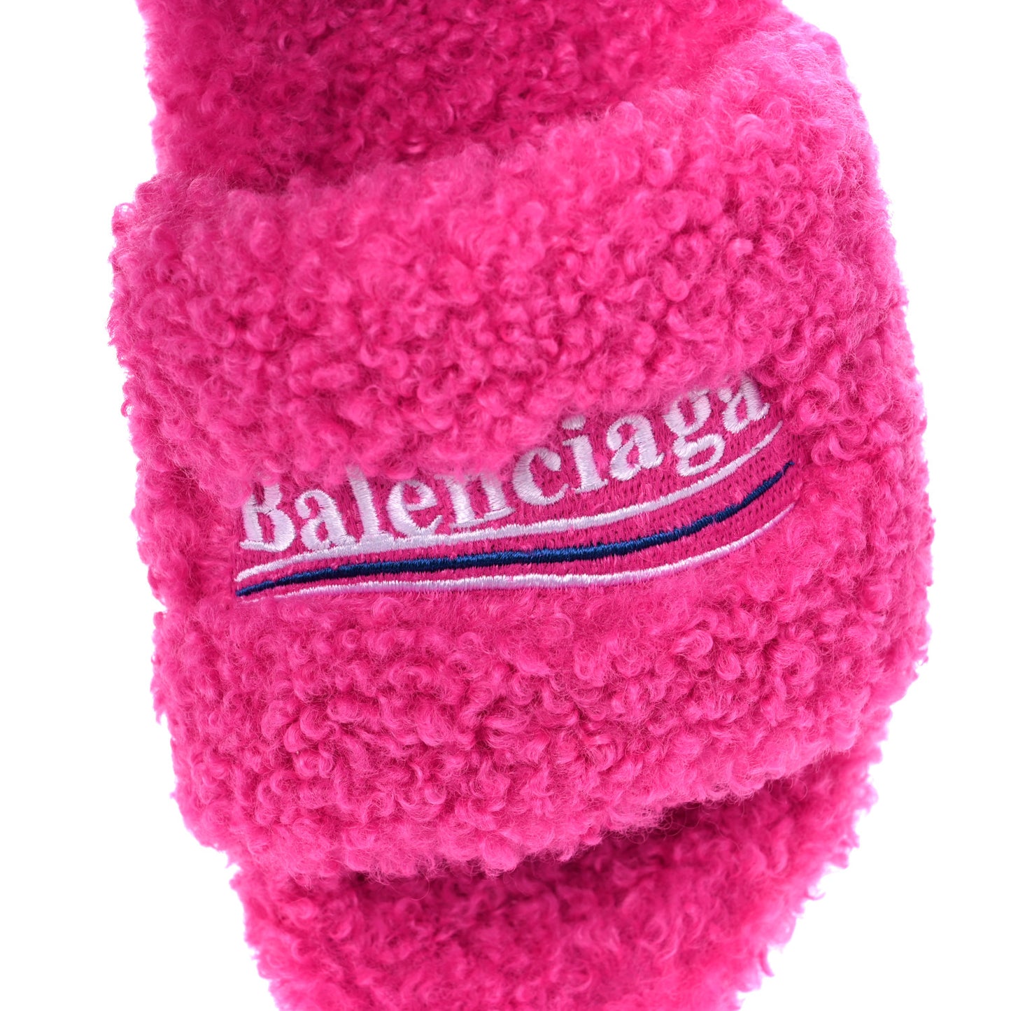 Faux Shearling Political Campaign Logo Slide Sandals 36 Pink White Blue