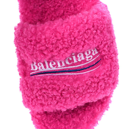 Balenciaga Faux Shearling Political Campaign Logo Slide Sandals 36 Pink White Blue 7 of 8
