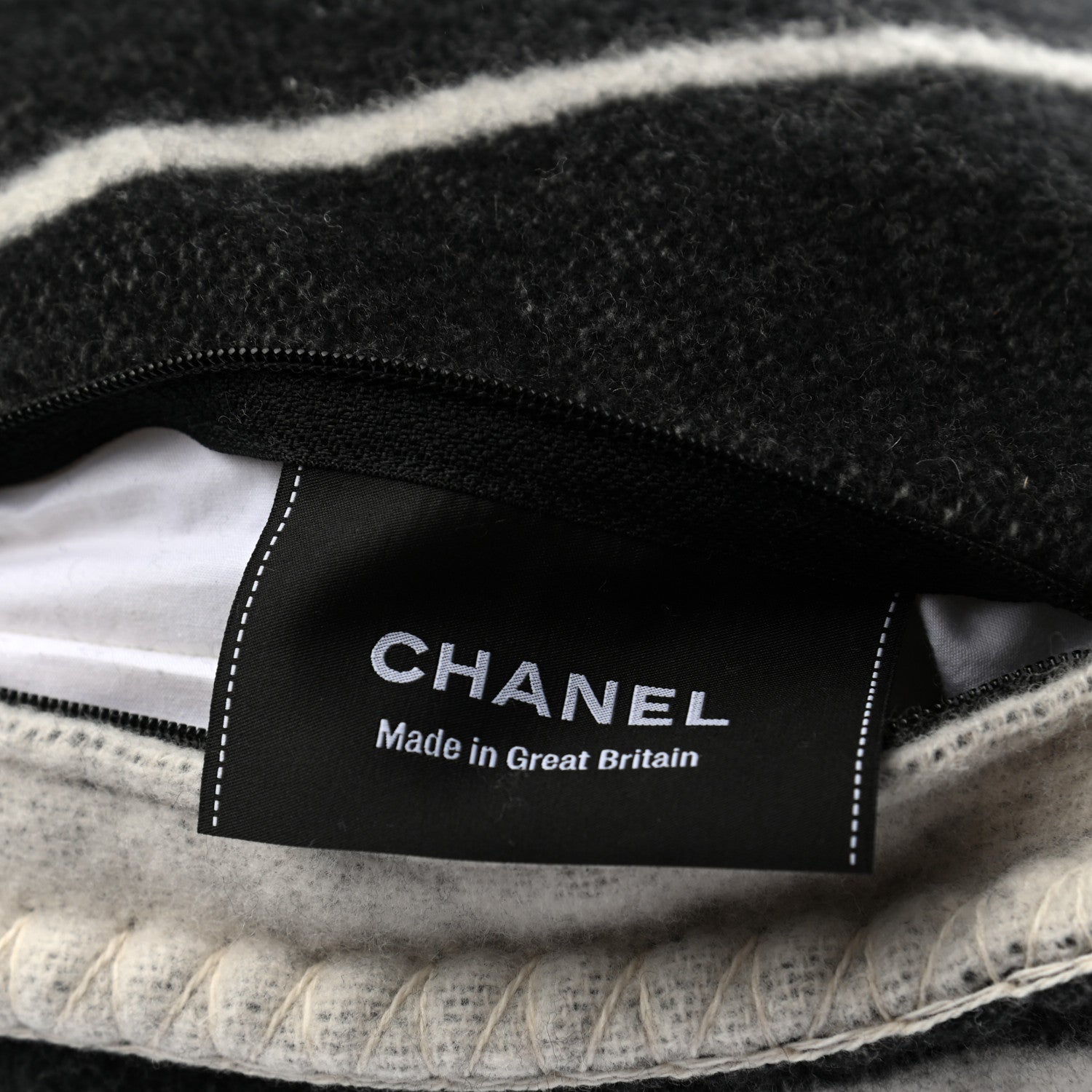 Chanel Merino Wool Cashmere CC Pillow Black Beige 3 of 5