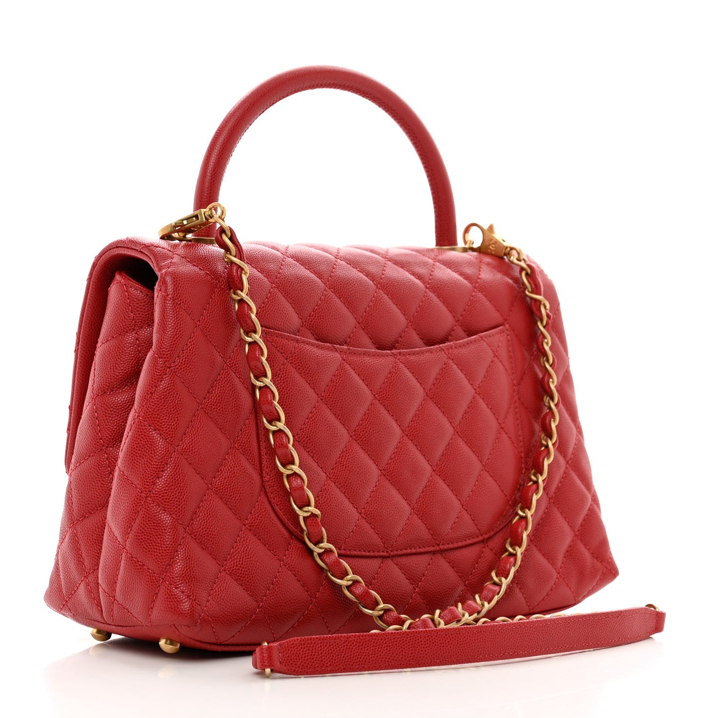 Caviar Quilted Small Coco Handle Flap Red