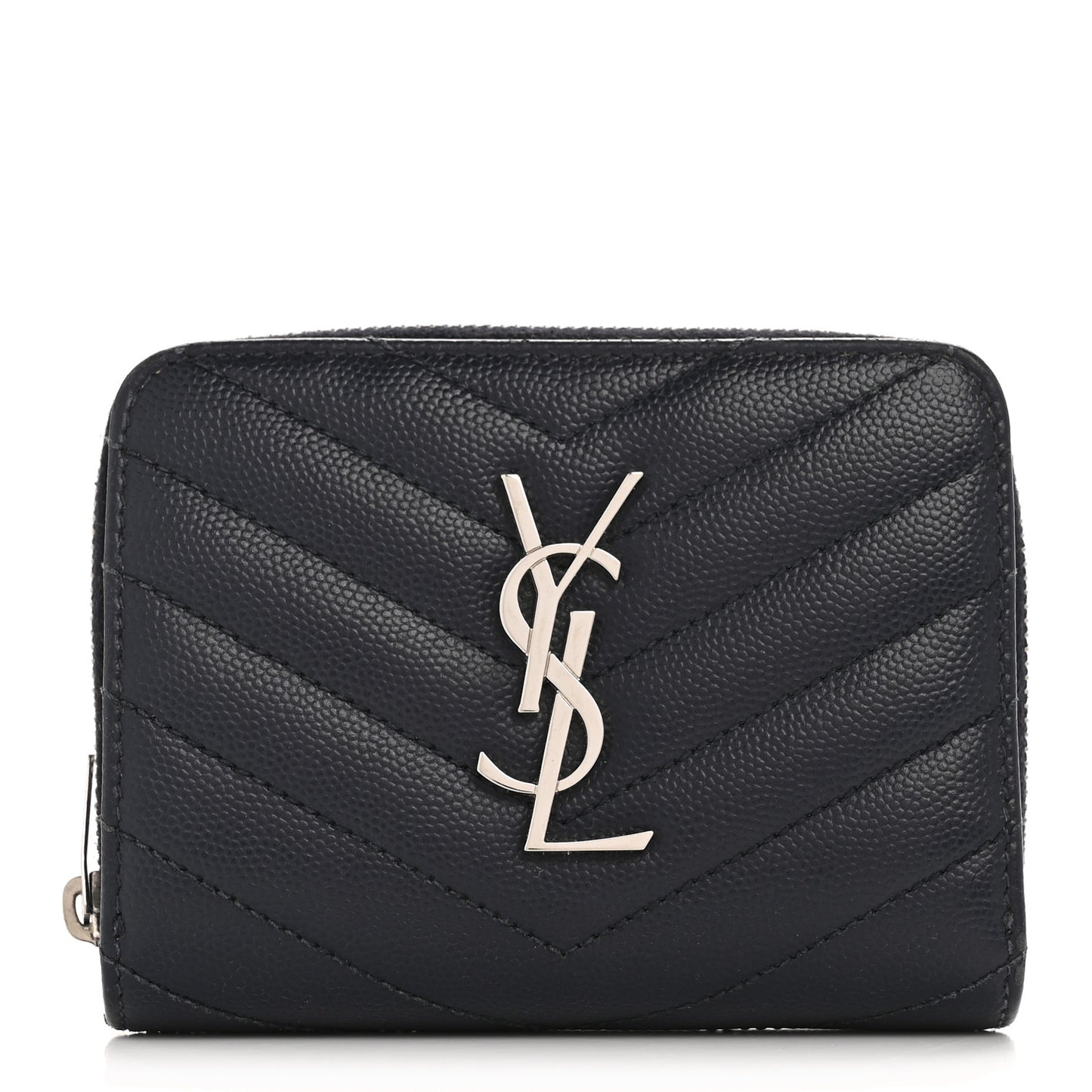 Grain De Poudre Matelasse Chevron Monogram Compact Zip Around Wallet Deep Marine