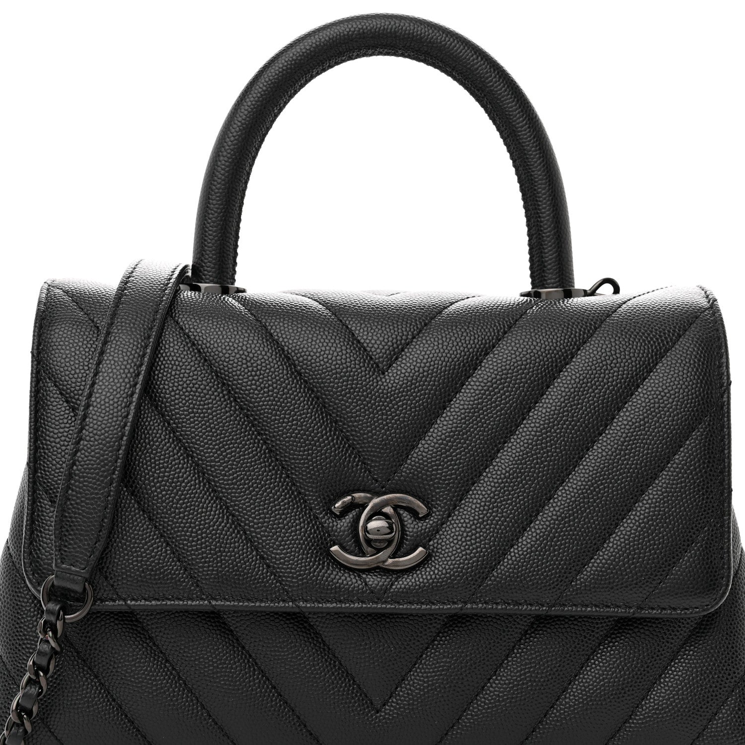 Chanel Caviar Chevron Quilted Mini Coco Handle Flap So Black 8 of 11