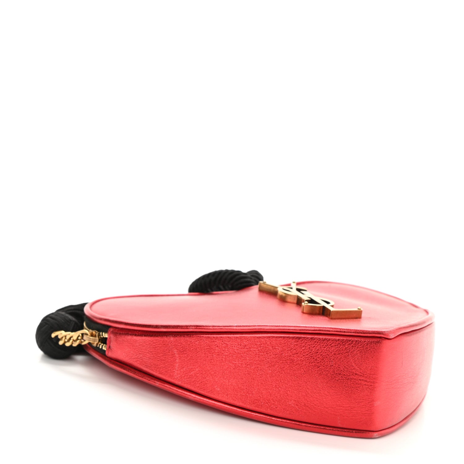 Saint Laurent Metallic Calfskin Heart Clutch Rouge 4 of 9