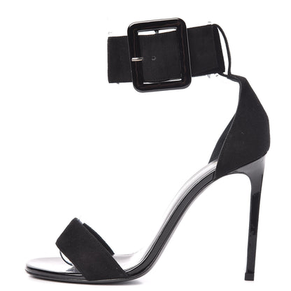 Saint Laurent Kid Scamoscia Jane 105 Ankle Strap Sandals 39 Black 1 of 13