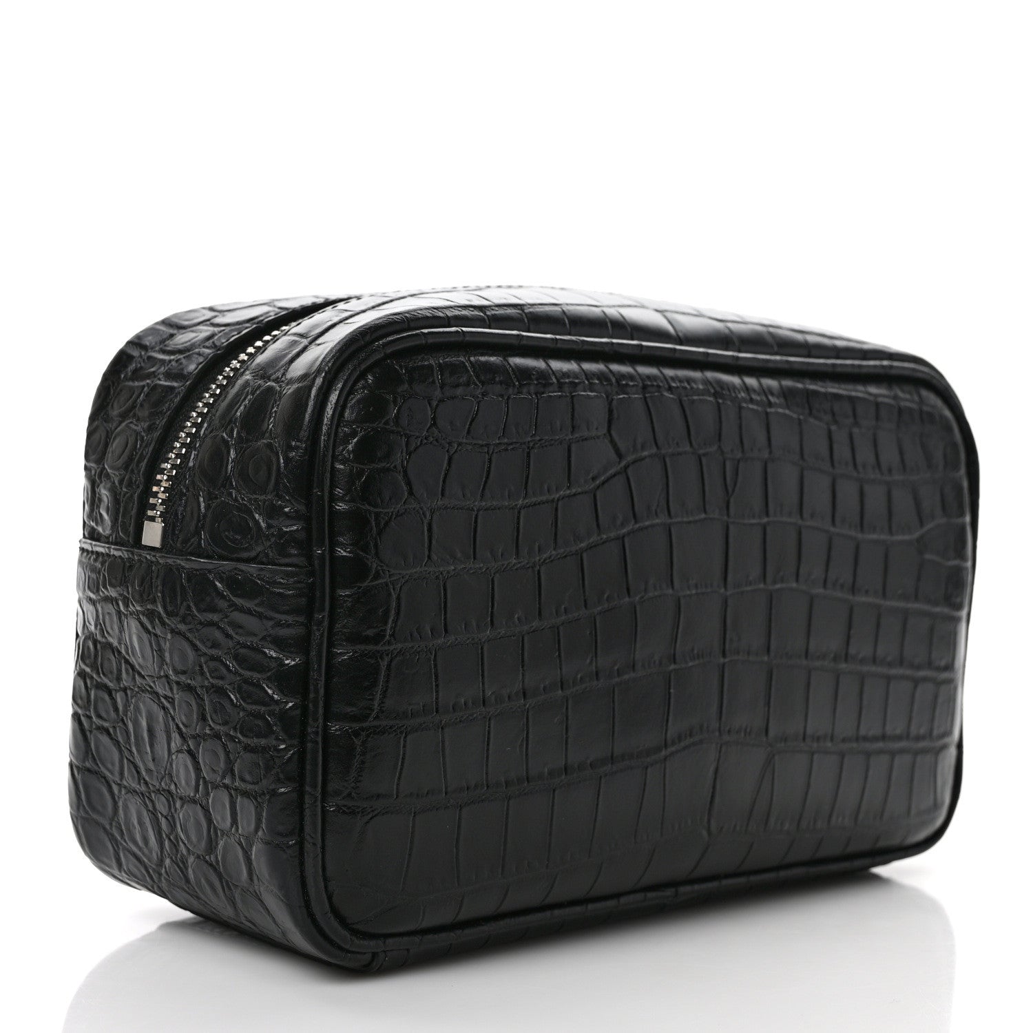 Saint Laurent Calfskin Crocodile Embossed Cosmetic Case Black 3 of 7