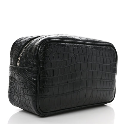 Saint Laurent Calfskin Crocodile Embossed Cosmetic Case Black 3 of 7