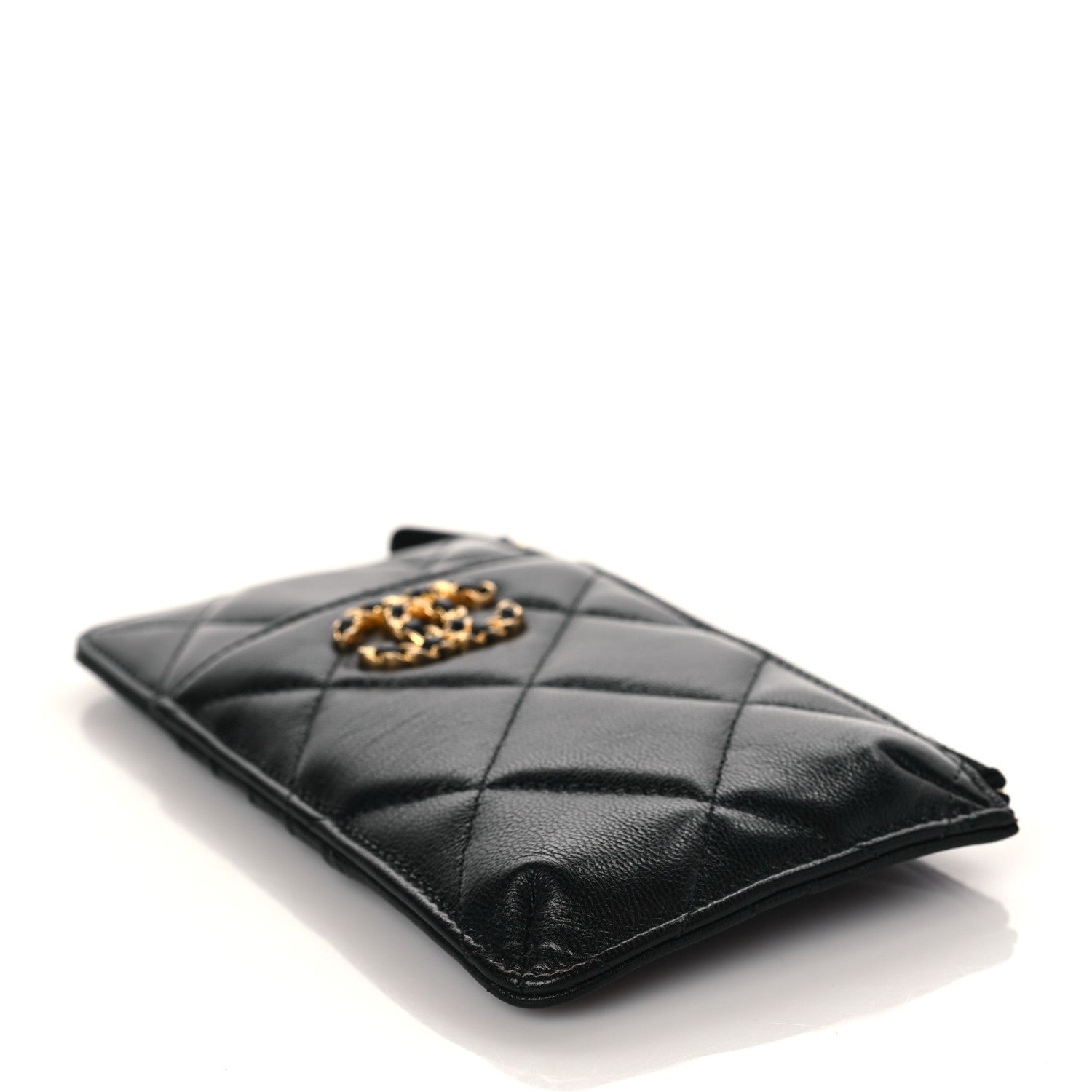 Chanel Shiny Goatskin Quilted Chanel 19 Phone and Card Holder Black 4 of 9