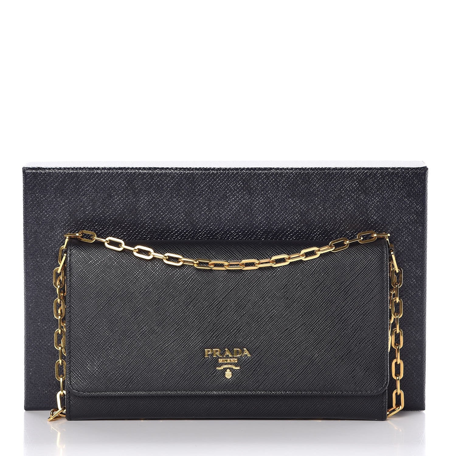 Prada Saffiano Metal Large Chain Wallet Black 9 of 9
