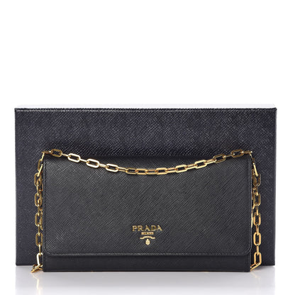 Prada Saffiano Metal Large Chain Wallet Black 9 of 9