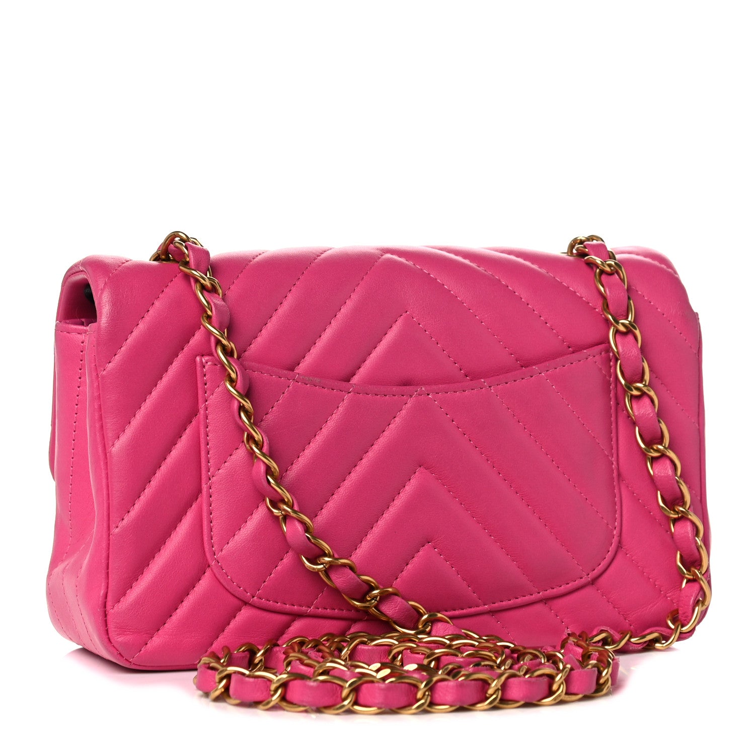 Chanel Lambskin Chevron Quilted Mini Rectangular Flap Dark Pink 3 of 17