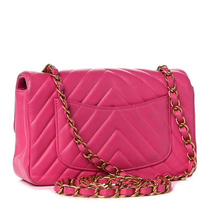 Chanel Lambskin Chevron Quilted Mini Rectangular Flap Dark Pink 3 of 17