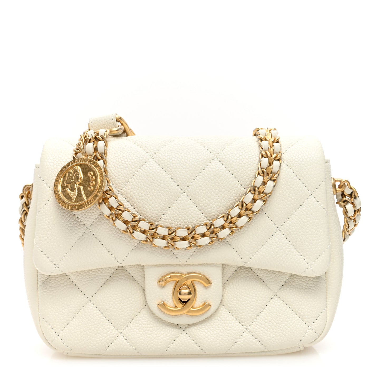 Caviar Quilted Mini Chain Soul Flap White