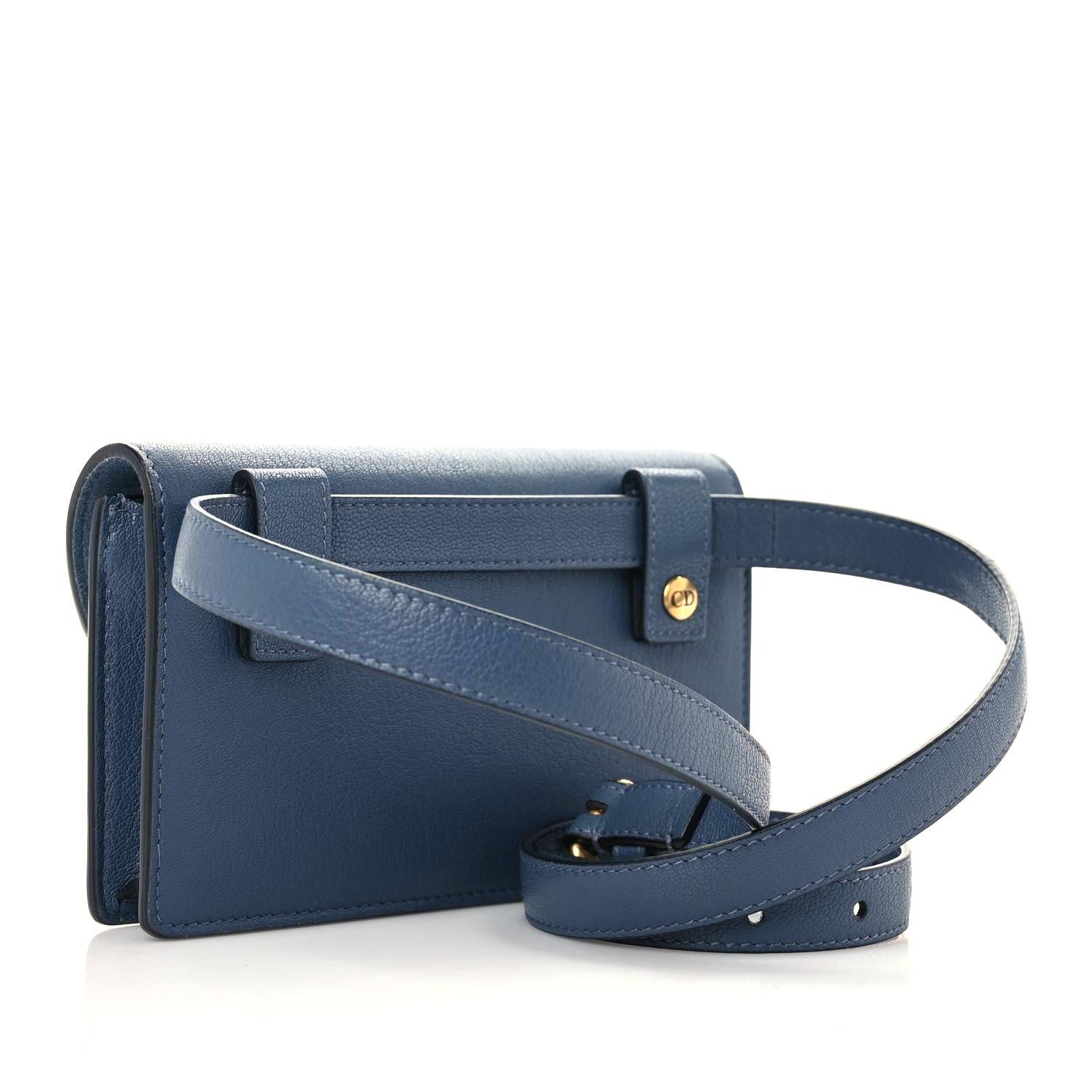 Christian Dior Goatskin Saddle Belt Clutch Denim Blue 2 of 15